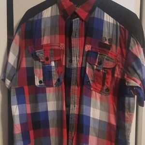 Men's Red and Blue Plaid Shirt